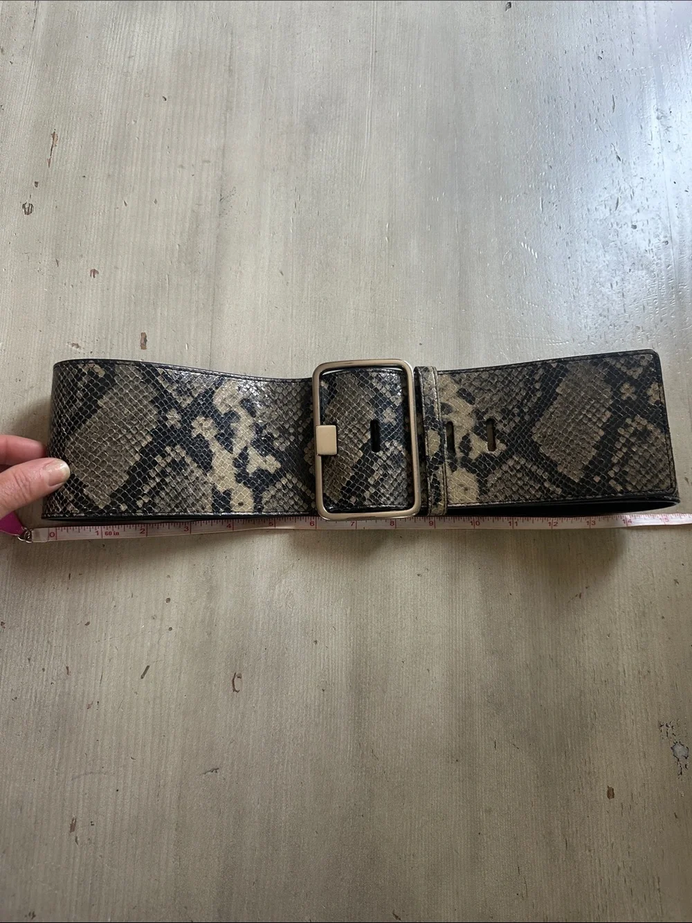 Vintage Club Monaco Women’s Large Leather Meredith Tiga Belt in Taupe Snakeskin